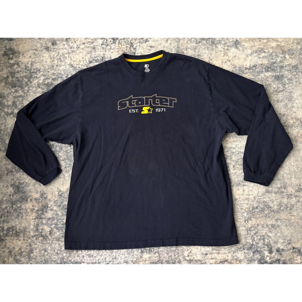 Vintage Starter Shirt Mens‎ 2XL Navy Spell Out Long Sleeve Graphic Y2K Michigan
